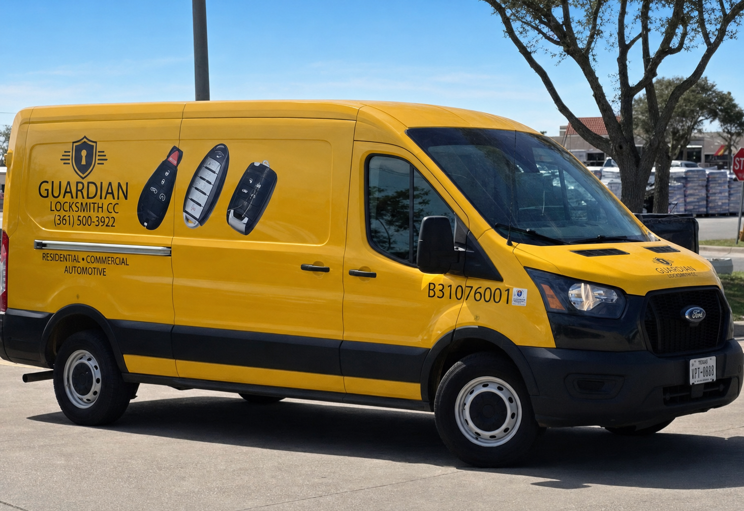 Guardian Locksmith CC branded yellow mobile locksmith van
